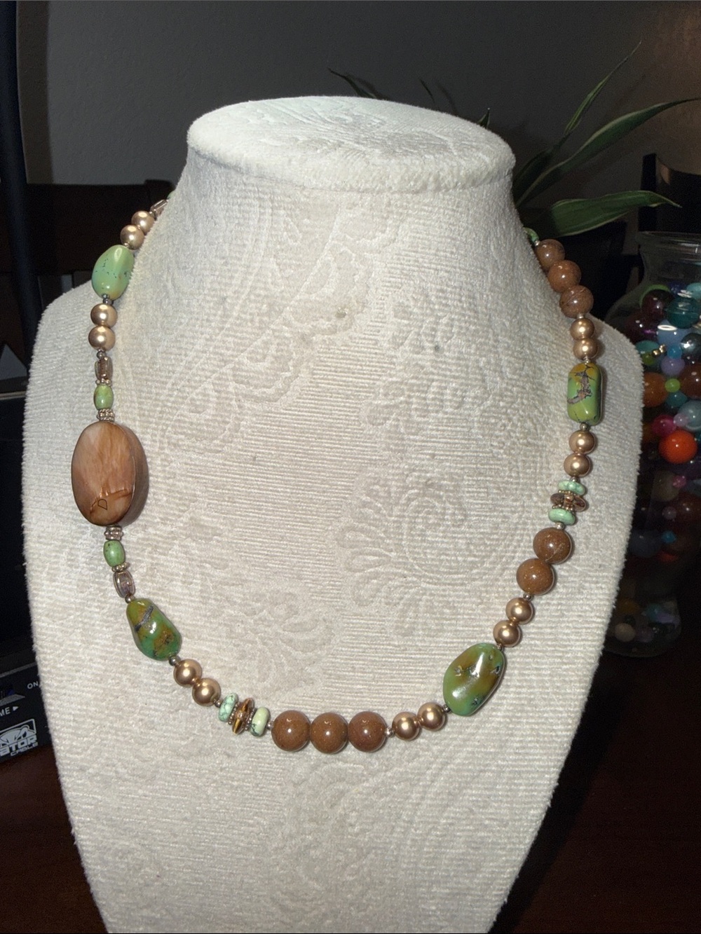 Handcrafted Green turquoise and Brown jasper Necklace - Women Jewelry